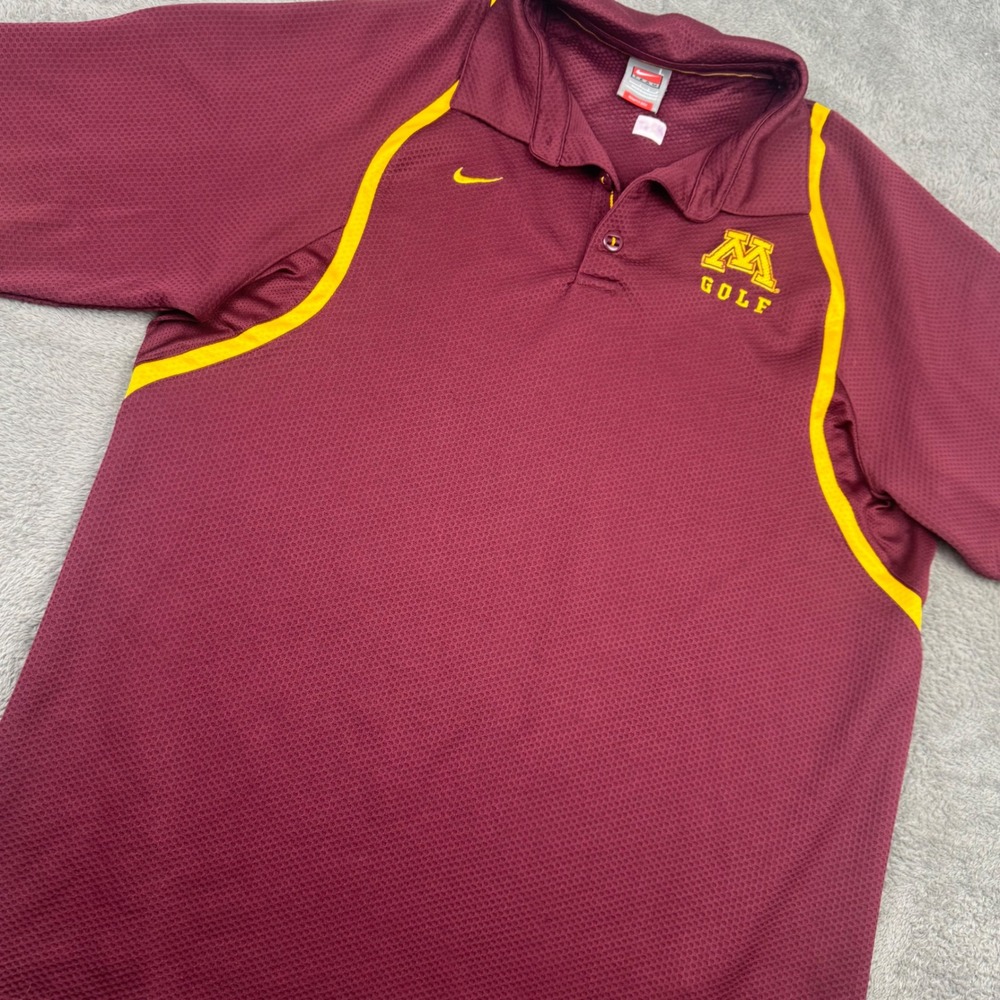 Nike Golf Shirt Mens L Maroon Y2K Minnesota Golden Gophers NikeFIT Polo